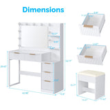 White particleboard with a melamine finish, 5-drawer, 2-shelf dressing table set with 11 three-tone 87445404