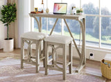 Farmhouse 3-Piece Counter Height Dining Table Set with USB Port and Upholstered Stools,Milky N717P352068A