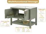 30-Inch Green Bathroom Vanity with Ceramic Sink and Versatile Storage - Ideal for Small Bathrooms WF325888AAF