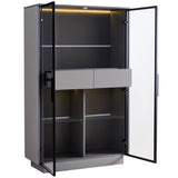 60.6'' Tall Display Cabinet with Tempered Glass Door, LED Lighting, Two Drawers, Modern Style N845P261799E