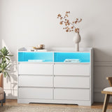 ZUN 6 Drawer Dresser, White Dresser for Bedroom LED Lights, Modern Dressers & Chests of Drawers 26843851