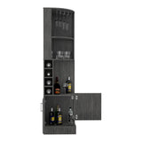 Syrah Corner Bar Cabinet, Eight Bottle Cubbies, Double Door, Two Open Shelves -Smokey Oak B20091986