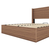 Large grooved undulating lift storage bed frame, wooden platform bed frame with lift storage, no W1858P307153