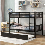 ZUN Twin Over Twin Bunk Beds with Trundle, Solid Wood Trundle Bed Frame with Safety Rail and Ladder, W50440570