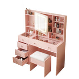 Apple Pink Textured Particle Board with Melamine Laminate, Tempered Glass Top, Five-Drawer Dressing 23583211