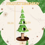 59in Large Tall Christmas Tree Cat Tower 2 Cat Condos & Scratching Post, Soft Fleece Cat Tree 35277382