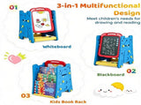 Blue 3-in-1 Kids Double Sided Art Easel, Magnetic Whiteboard & Chalkboard Standing Drawing Board 89404715