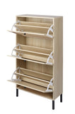 ZUN Natural Rattan 3 Door Shoe Rack, Freestanding Modern Shoe Storage Cabinet, for Entryway 78072731