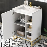 ZUN 24inch White Bathroom Vanity Sink Combo for Small Space, Modern Design with Ceramic Basin, Gold Legs WF319597AAK