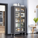 ZUN Open-door kitchen shelving Floor-to-ceiling multilevel household microwave storage cabinet bowls W509P164655
