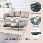 ZUN 43.3 Inch Modern Two-Tier Coffee Table - An Elegant Combination of Clear Glass and Black Marble W2920P226071