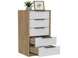 Dresser 42"H, 5 Drawer, Vertical Dresser, White / Light Oak B097133389