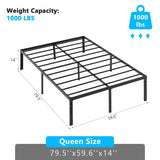 Black Queen Size Simple Basic Platform Metal Bed Frame - 14 Inch Bed Height 59701132