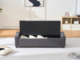 48" Storage Bedroom Bench for End of Bed, Faux Linen Upholstered Storage Ottoman with Arms for 62103728
