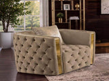 Naomi Button Tufted Chair with Velvet Fabric and Gold Accent in Taupe B00961117