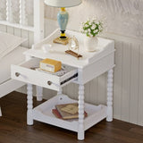 Retro Style Nightstand with Drawer and Open Shelf for Bedroom, Bedside Table with Turned Legs and N733P206240K