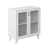 Modern Living Room Cabinet Storage Organizer with 2 Glass Doors and Adjustable Shelf White W409128109