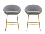 Celano Indoor Metal Upholstered Barstool, Gold-Plated Frame and Mixed Gray Upholstery, Set of 2 N775P268055G