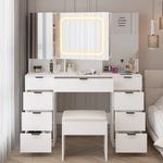 ZUN Large Vanity Table Set with 3 Opening Mirrors and LED Lights, Vanity Table with Full Storage Behind 92358029