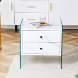 Double-drawer bedside table. The board surface is MDF with white grain sticker, and both sides are W1512P348784