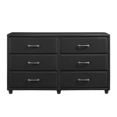 ZUN Contemporary Design Black Dresser 1pc 6x Drawers Faux Leather Upholstery Plywood Engineered Wood B011134406