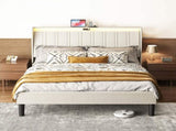Queen Size Platform Bed Frame with Fabric Upholstered Headboard and Wooden Slats Support 67196705