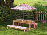 Flamingo Theme Kids Picnic Table Set, Pink Outdoor Table with Foldable Umbrella, Removable Cushions 44490164