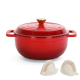 Cast iron 5QT cooking pot - Gradient red - Includes two silicone gloves - Enamel pot 72490556