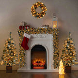 Pre-lit Holiday Christmas 4-Piece Set, Christmas Garland, Wreath and Set of 2 Entrance Trees with 19956459