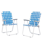 ZUN 2pcs Steel Tube PP Webbing Bearing 120kg Folding Beach Chair Blue& White Strip 18794766