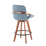Cosmo Mid-Century Counter Stool in Walnut and Blue Noise Fabric by LumiSource B202P221845