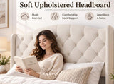 King Size Upholstered Platform Bed Frame with Velvet Tufted Headboard, Heavy Duty Metal Slats W636P557212