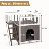 ZUN 2-Story Wooden Feral Cat House Dog House for Outdoor and Indoor, Pet House with Stairs, Grey & White 10767951