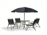 Black & Coffee 6-Piece Patio Dining Set for 4 Complete with Umbrella, Round Glass Table & 4 60964173