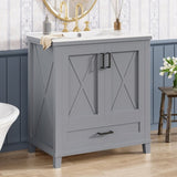 30-inch Bathroom Vanity with Single Sink, Solid Wood Frame MDF, 2 Soft-Close Doors, 1 Divided N729P299363E
