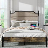 Queen Size Bed Frame with Upholstered Headboard , Queen Bed Frame with Charging Station and LED W636P195093