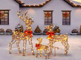 3-Piece Lighted Christmas Reindeer Family Outdoor Decorations, Weather Proof Rattan Deer Family 90191164