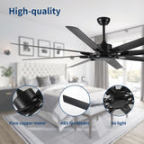 75 Inch Industrial DC Motor Ceiling Fan no light, Large Ceiling Fan with 8 Reversible Blades, 3 W2352P204416