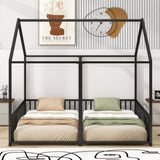 Metal Twin Size House Platform Beds, Two Shared Beds, Black MF307505AAB