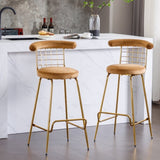 ZUN Bar Stool Set of 2, Luxury Velvet High Bar Stool with Metal Legs and Soft Back, Pub Stool Chairs W117071316