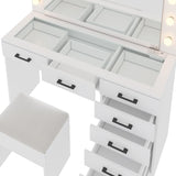 Vanity Desk Set with Large Lighted Mirror and Powre Outlet, Glass Top Makeup with 7 Drawers, 12265126