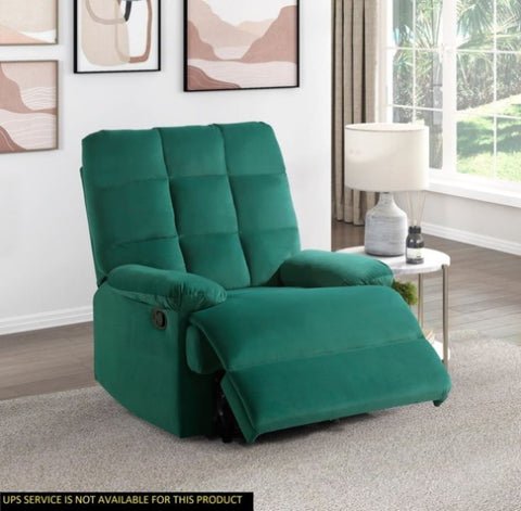 ZUN Reclining Chair Green Velvet Upholstery Square Tufted Back Pillowtop Arms Solid Wood Furniture B011P182494