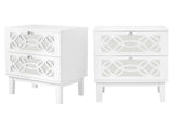 2pcs 45*30*60cm MDF Spray Paint, Smoked Mirror, Two-Drawn Carving, Bedside Table, White 22300733