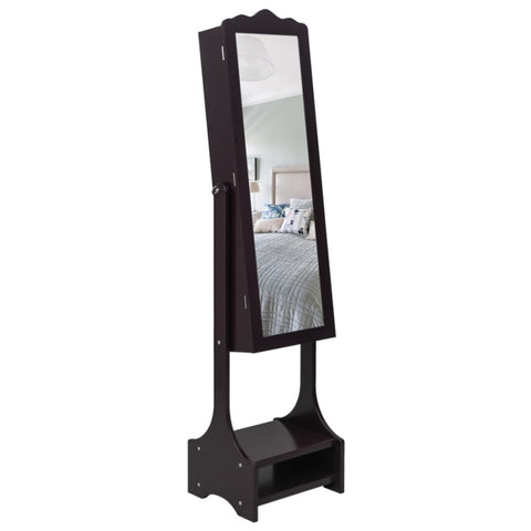 ZUN Non Full Mirror Wooden Floor Standing 3-Layer Shelf With Inner Mirror 2 Drawers 17 Cosmetic Brush 63737822