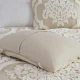 3 piece Tufted Cotton Chenille Damask Comforter Set Taupe Full/Queen B03597173
