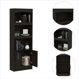 ZUN Simma Bookcase, Metal Hardware, Three Shelves, Double Door Cabinet -Black B20091981