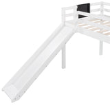 Twin size Loft Bed Wood Bed with Slide, Stair and Chalkboard,White WF286310AAK