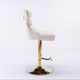 A&A Furniture,Thick Golden Swivel Velvet Barstools Adjusatble Seat Height from 27-35 Inch, Modern W114367602