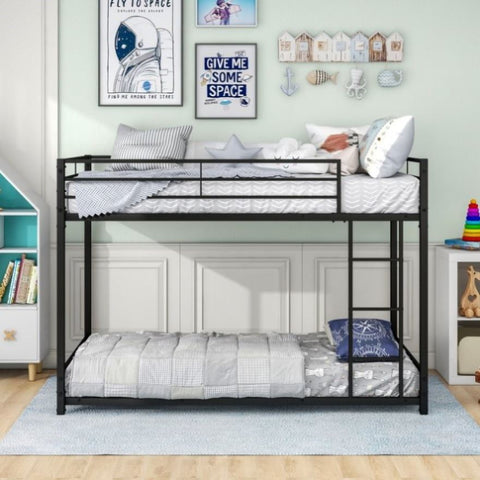 ZUN Metal Bunk Bed Twin Over Twin, Bunk Bed Frame with Safety Guard Rails, Heavy Duty Space-Saving W84063609