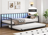 Twin Daybed with RGB LED Lights & Charging Station, Height Adjustable Day Bed Frame with Trundle, W2129P417631